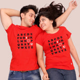 Couple wearing red tshirts