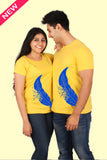 Feather matching yellow and blue