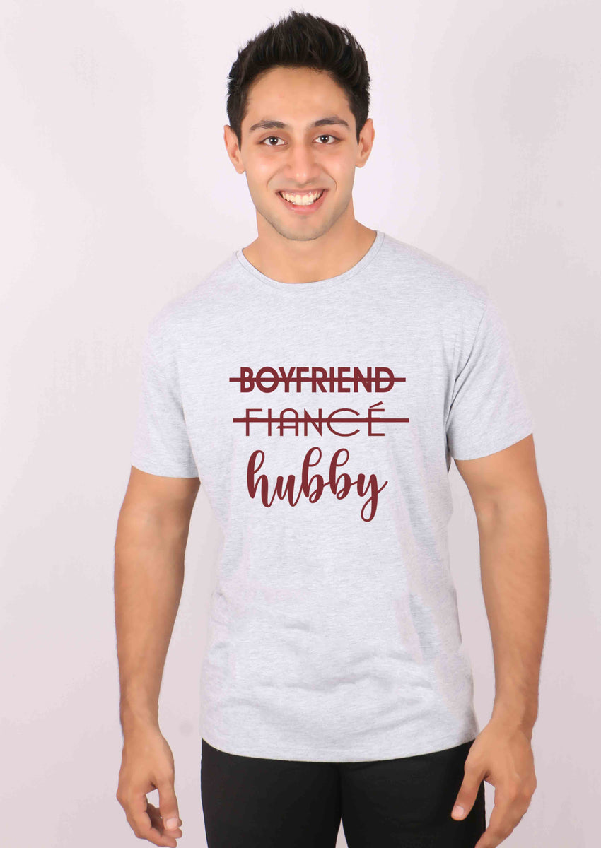 Boyfriend+fiance=hubby matching grey tees
