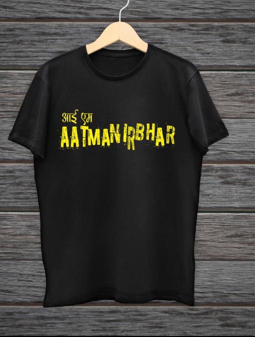 I am Aatmanirbhar man black and yellow tees